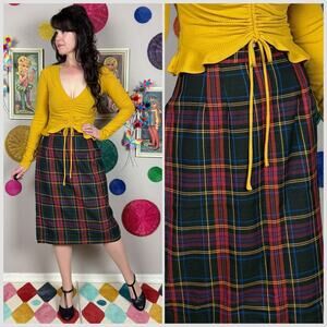 Vintage 1980s Green Tartan Plaid Pencil Skirt